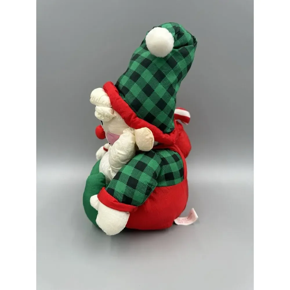 Vintage Nylon 12 Inch Christmas Stuffed Santa Claus Elf Carrying‎ Toy Gift Bag